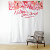 Elegant Script Roze Waterverf Bloemige Bruiloft Wandkleed (In situ)