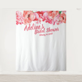 Elegant Script Roze Waterverf Bloemige Bruiloft Wandkleed