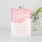 Elegant Script roze Waterverf | MeisjesBaby shower Kaart (Staand voorkant)