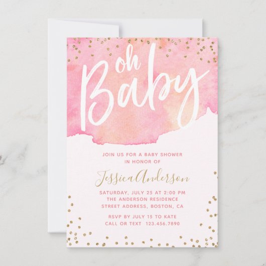 Elegant Script roze Waterverf | MeisjesBaby shower Kaart (Voorkant)