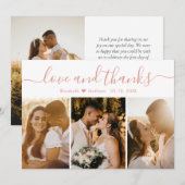 Elegant Script Roze White 3 Foto Collage Weddensch Bedankkaart (Voorkant / Achterkant)