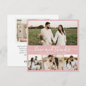 Elegant Script Roze White 4 Foto Collage Weddensch Bedankkaart (Voorkant / Achterkant)