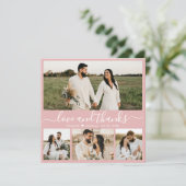 Elegant Script Roze White 4 Foto Collage Weddensch Bedankkaart (Staand voorkant)