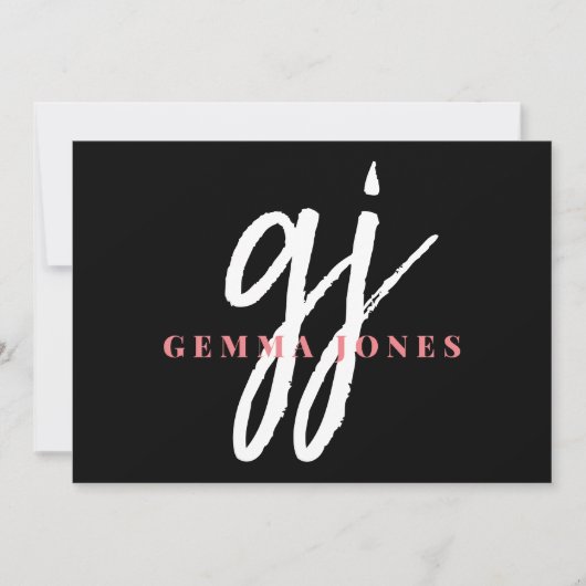 Elegant Script Roze Wit Monogram Initialen Naam Notitiekaartje (Voorkant)