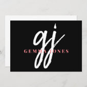 Elegant Script Roze Wit Monogram Initialen Naam Notitiekaartje (Voorkant / Achterkant)