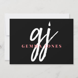 Elegant Script Roze Wit Monogram Initialen Naam Notitiekaartje