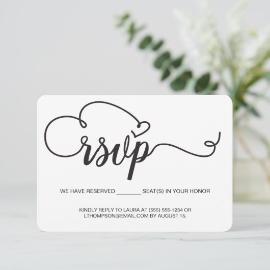 Elegant Script RSVP e-mail Gereserveerde zitplaats (Staand voorkant)