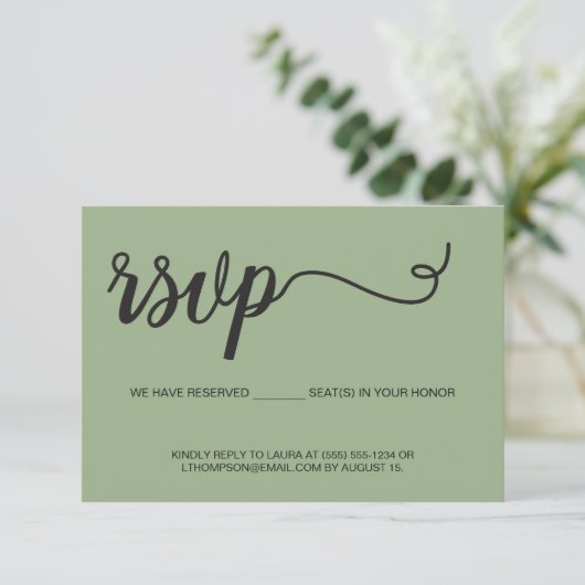 Elegant Script RSVP gereserveerde plaatsen Groene  (Staand voorkant)