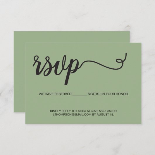 Elegant Script RSVP gereserveerde plaatsen Groene  (Voorkant / Achterkant)