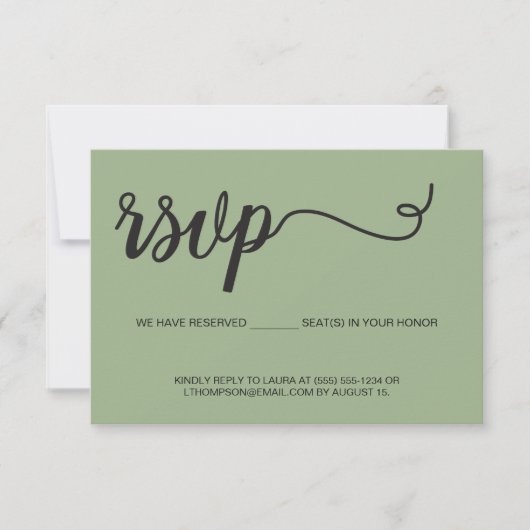 Elegant Script RSVP gereserveerde plaatsen Groene Kaartje (Voorkant)
