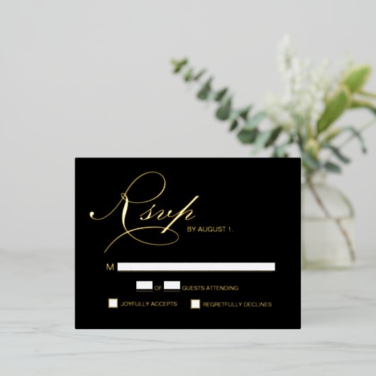 Elegant Script RSVP Gold metallic Wedding Folie Feestdagen Briefkaart (Staand Voorkant)