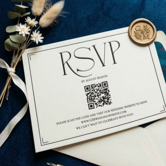 Elegant Script RSVP QR Code Zwart Wit Trouwen Kaartje