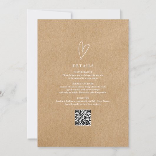 Elegant script Rustic Kraft alles in één Baby show Kaart (Achterkant)