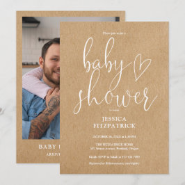 Elegant Script Rustic Kraft Foto Baby shower Kaart