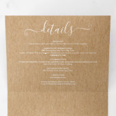 Elegant Script Rustic Kraft Photo Wedding Drieluik Uitnodiging (Binnenzijde eerst)