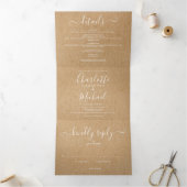Elegant Script Rustic Kraft Photo Wedding Drieluik Uitnodiging (Binnen)
