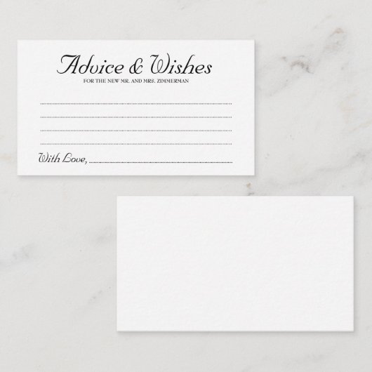 Elegant Script Rustic Wedding Advice & Wishes Kaar Advieskaart (Voorkant / Achterkant)