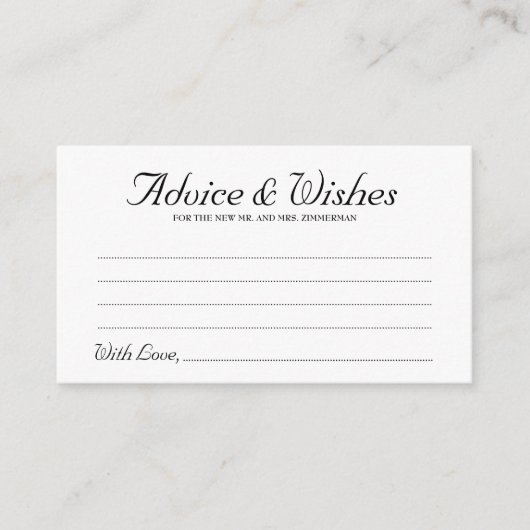 Elegant Script Rustic Wedding Advice & Wishes Kaar Advieskaart (Voorkant)