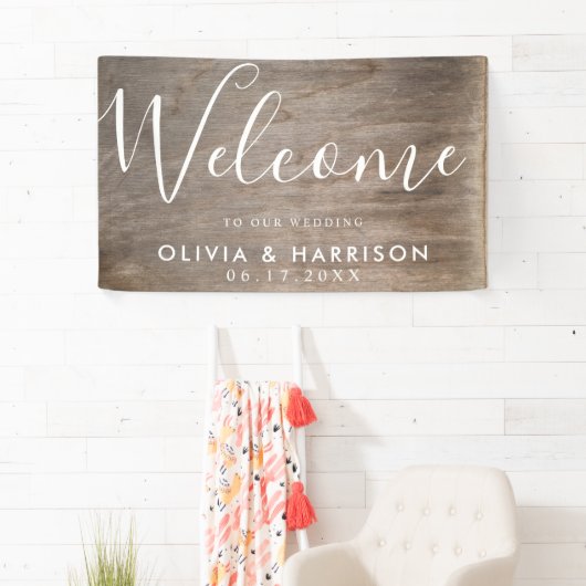 Elegant Script Rustic Wedding Welcome Sign Banner (Insitu)