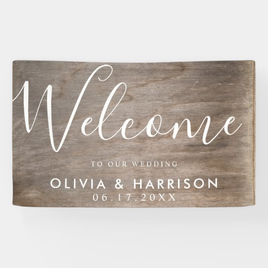 Elegant Script Rustic Wedding Welcome Sign Banner (Horizontaal)