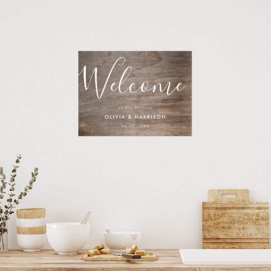 Elegant Script Rustic Wedding Welkomstteken Poster (Keuken)