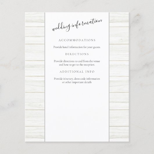 Elegant Script Rustic Wood Guest Information (Voorkant)