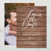 Elegant Script Rustic Wood Photo Wedding Save The Date (Voorkant / Achterkant)