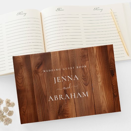 Elegant Script Rustic Wood Wedding Gastenboek