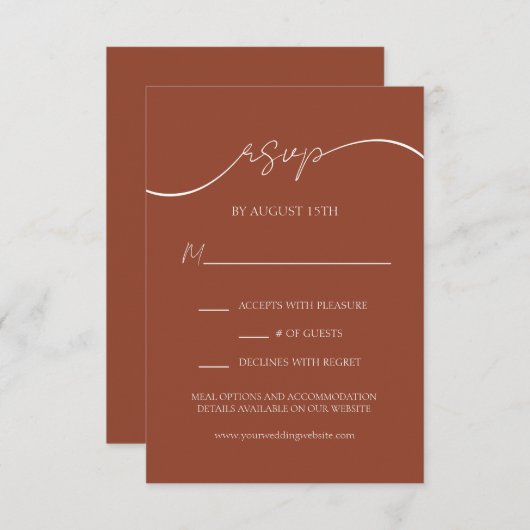 Elegant Script Rustiek Terracotta Bruiloft RSVP Ka (Voorkant / Achterkant)
