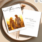 Elegant Script Rustieke Boho Sunset Fotobruiloft Save The Date