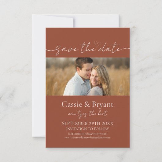Elegant Script Rustieke Terracotta Save the Date (Voorkant)