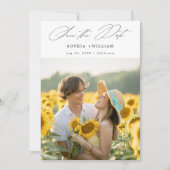 Elegant Script Rustieke Zonnebloem Foto Boho Huwel Save The Date (Voorkant)