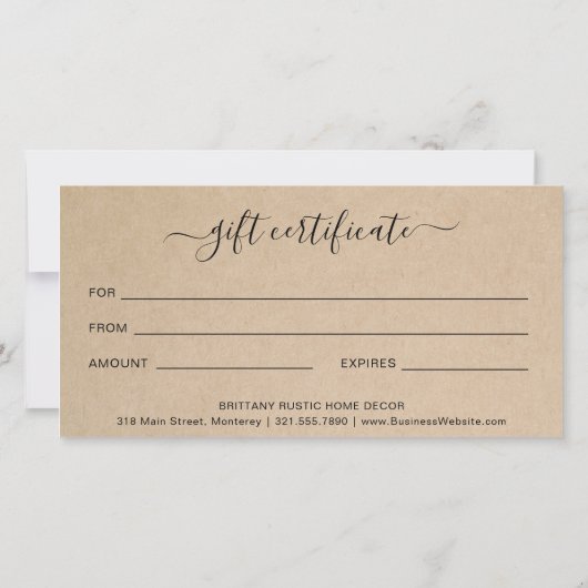 Elegant Script Rustige Cadeaubon (Achterkant)