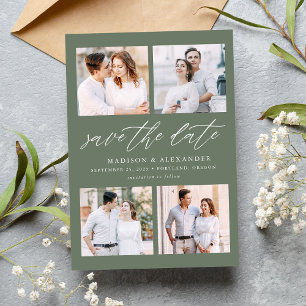Elegant Script Sage Green 4 Fotocollage Save The Date