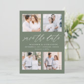 Elegant Script Sage Green 4 Fotocollage Save The Date (Staand voorkant)