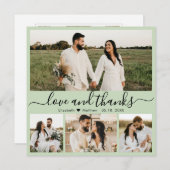 Elegant Script Sage Green 4 Photo Collage Wedding Bedankkaart (Voorkant / Achterkant)