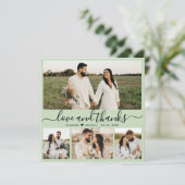 Elegant Script Sage Green 4 Photo Collage Wedding Bedankkaart (Staand voorkant)