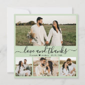 Elegant Script Sage Green 4 Photo Collage Wedding Bedankkaart (Voorkant)