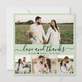 Elegant Script Sage Green 4 Photo Collage Wedding Bedankkaart