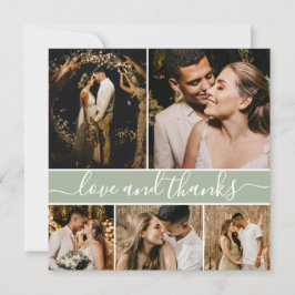 Elegant Script Sage Green 5 Photo Collage Wedding Bedankkaart