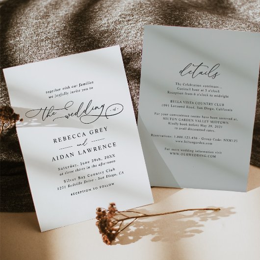 Elegant Script Sage Green All in One Wedding Kaart