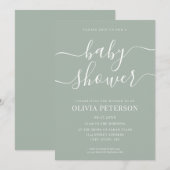 Elegant Script Sage Green Baby shower Kaart (Voorkant / Achterkant)
