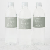 Elegant Script Sage Green Baby shower Waterfles Etiket (Flessen)