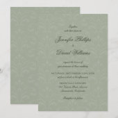 Elegant Script Sage Green Damask Wedding Kaart (Voorkant / Achterkant)