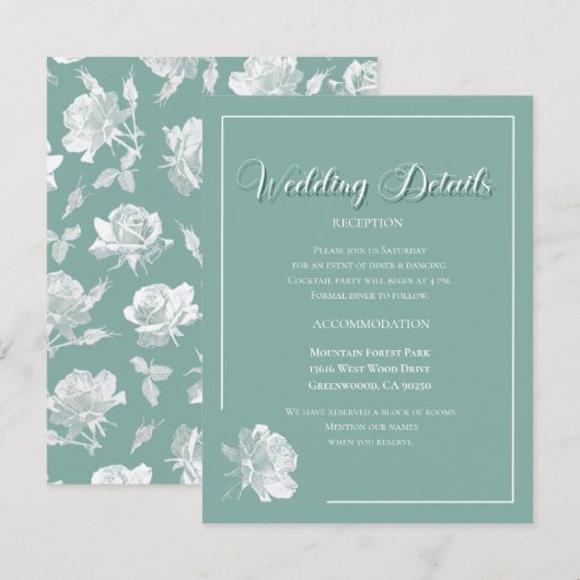 Elegant Script Sage Green Floral Wedding Informatiekaartje (Voorkant / Achterkant)
