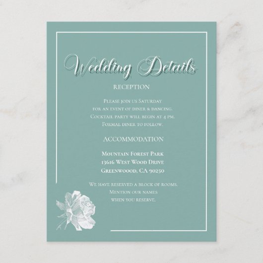 Elegant Script Sage Green Floral Wedding  Informatiekaartje (Voorkant)