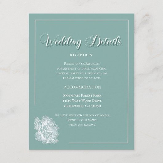 Elegant Script Sage Green Floral Wedding Informatiekaartje (Voorkant)