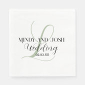 Elegant Script Sage Green Initiaal Wedding Servet (Voorkant)