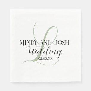 Elegant Script Sage Green Initiaal Wedding Servet