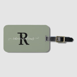 Elegant Script Sage Green Monogram Naam Reizen Bagagelabel
